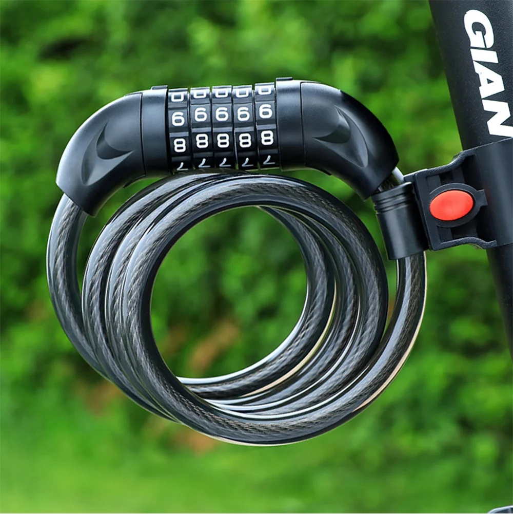 Cadenas Vélo à Combinaison 4 Chiffres - Câble Acier Silicone 1 M, Support Cadre, Antivol Moto/Trottinette